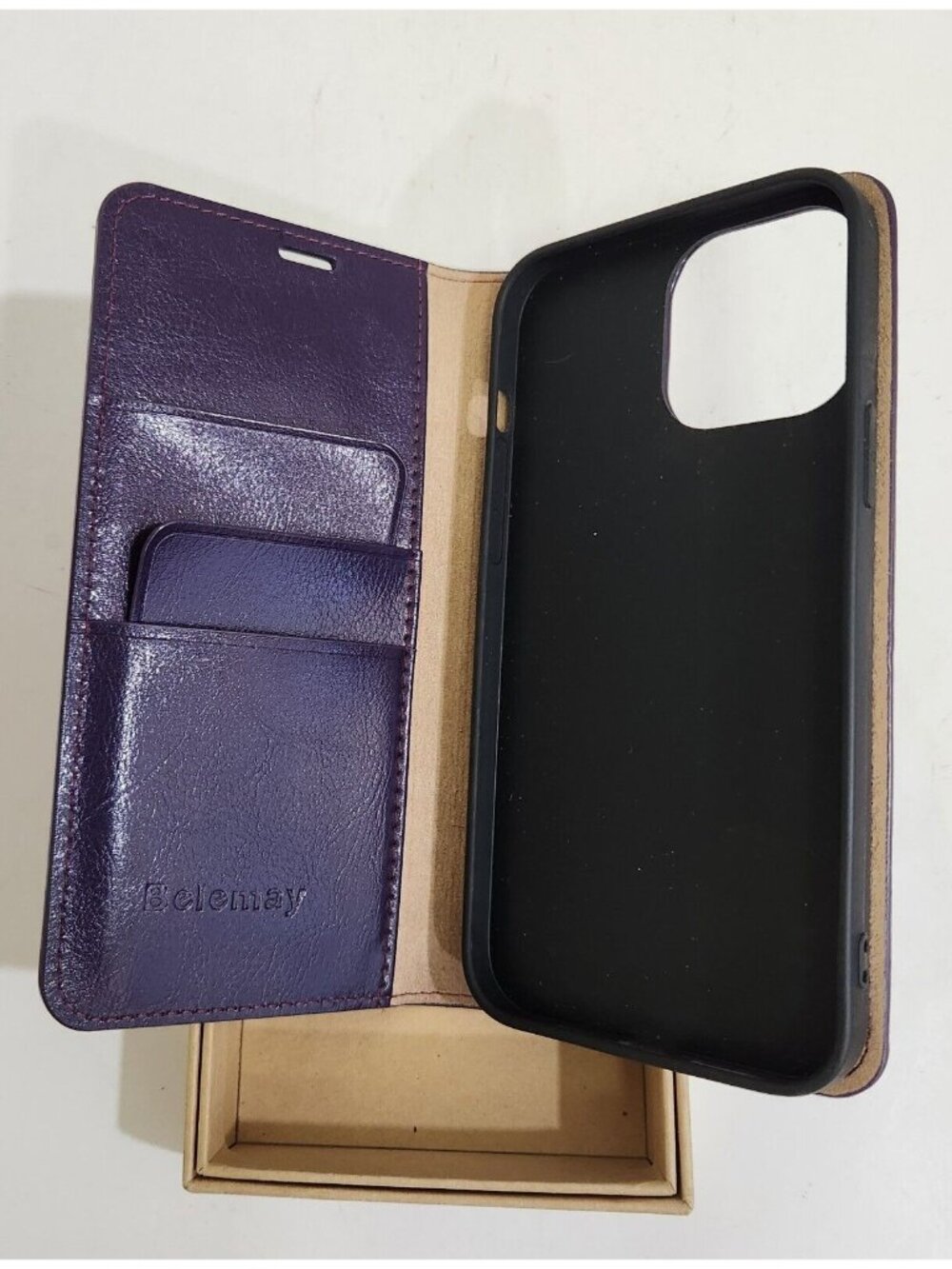 Belemay Case for iPhone 13 Pro Max Purple Plus Case Wallet-Genuine Leather Case